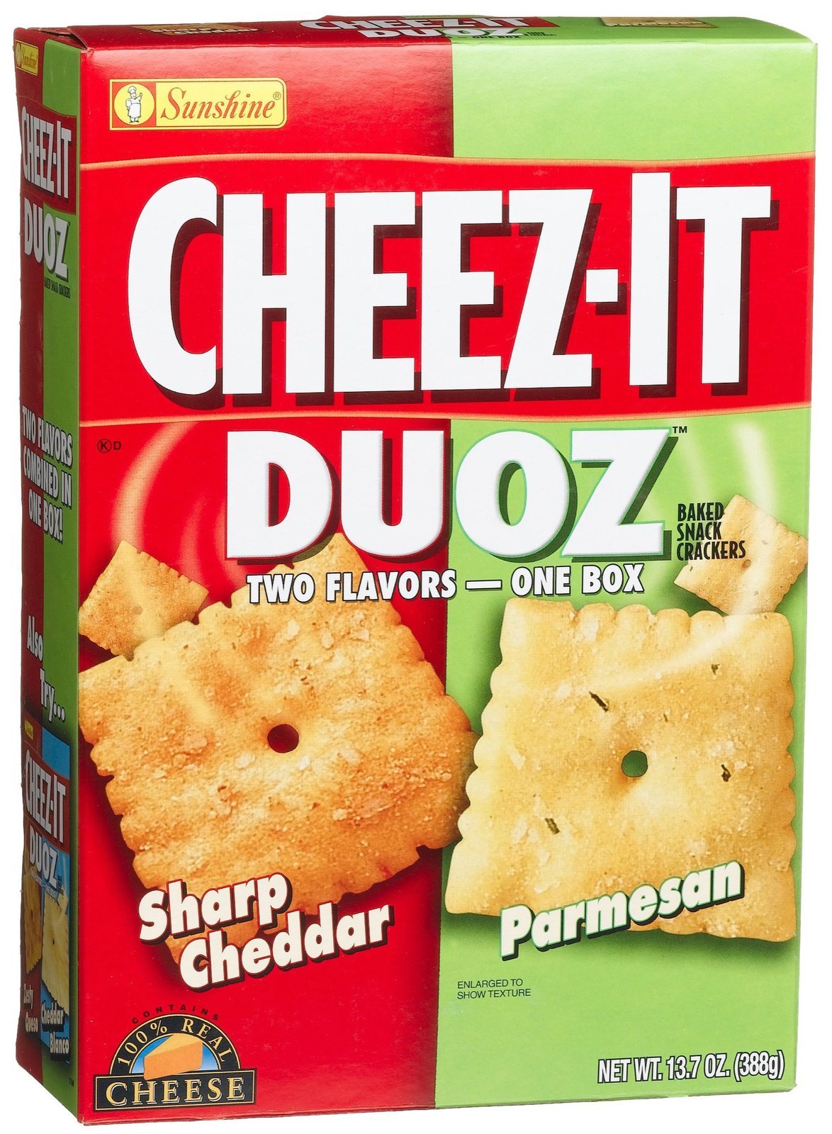 Cheez-It Duoz paquete frontal mostrando diseño y doble queso, ideal para snacks