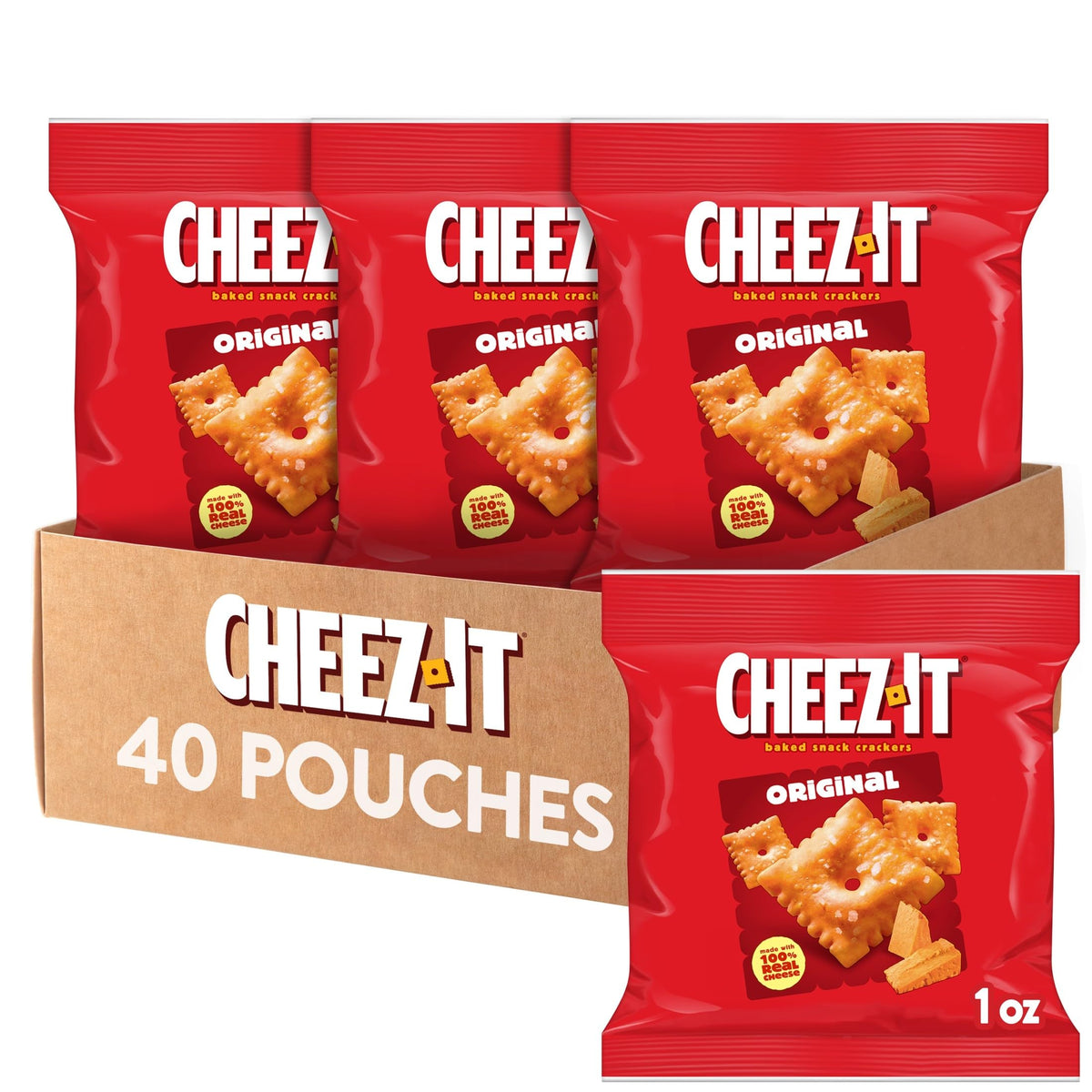 Cheez-It empaque frontal mostrando caja de 40 paquetes, ideal para compartir
