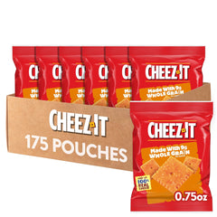 Cheez-It empaque frontal mostrando 175 bolsitas y ventaja de almacenamiento