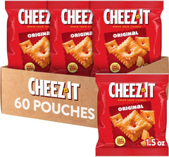 Cheez-It paquete frente mostrando 60 bolsas, marca reconocible y conveniencia