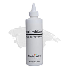 Chefmaster envase frontal Liquid Whitener mostrando presentación de 16 oz y beneficio profesional