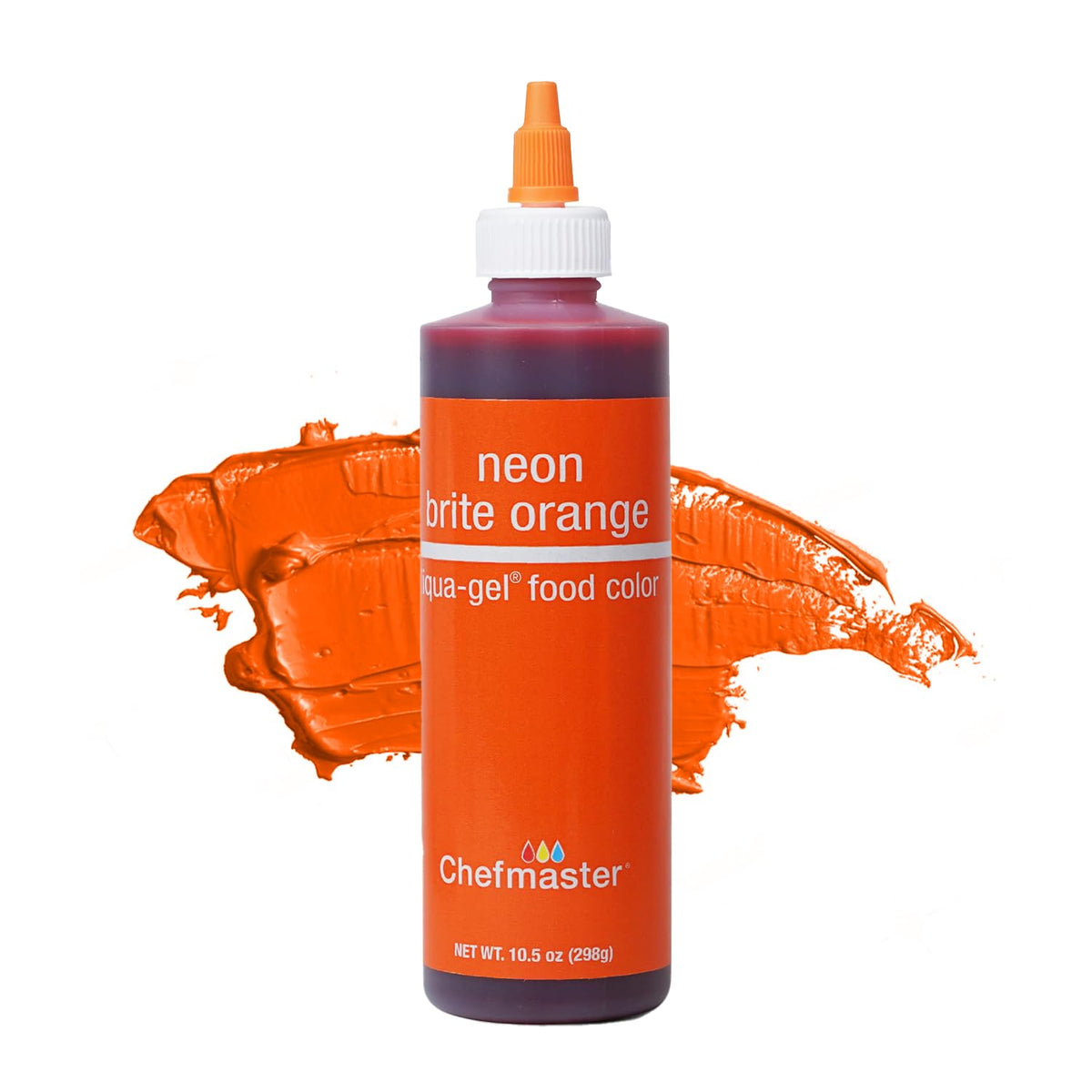 Chefmaster botella frontal del Neon Orange con color vibrante y dosificación precisa
