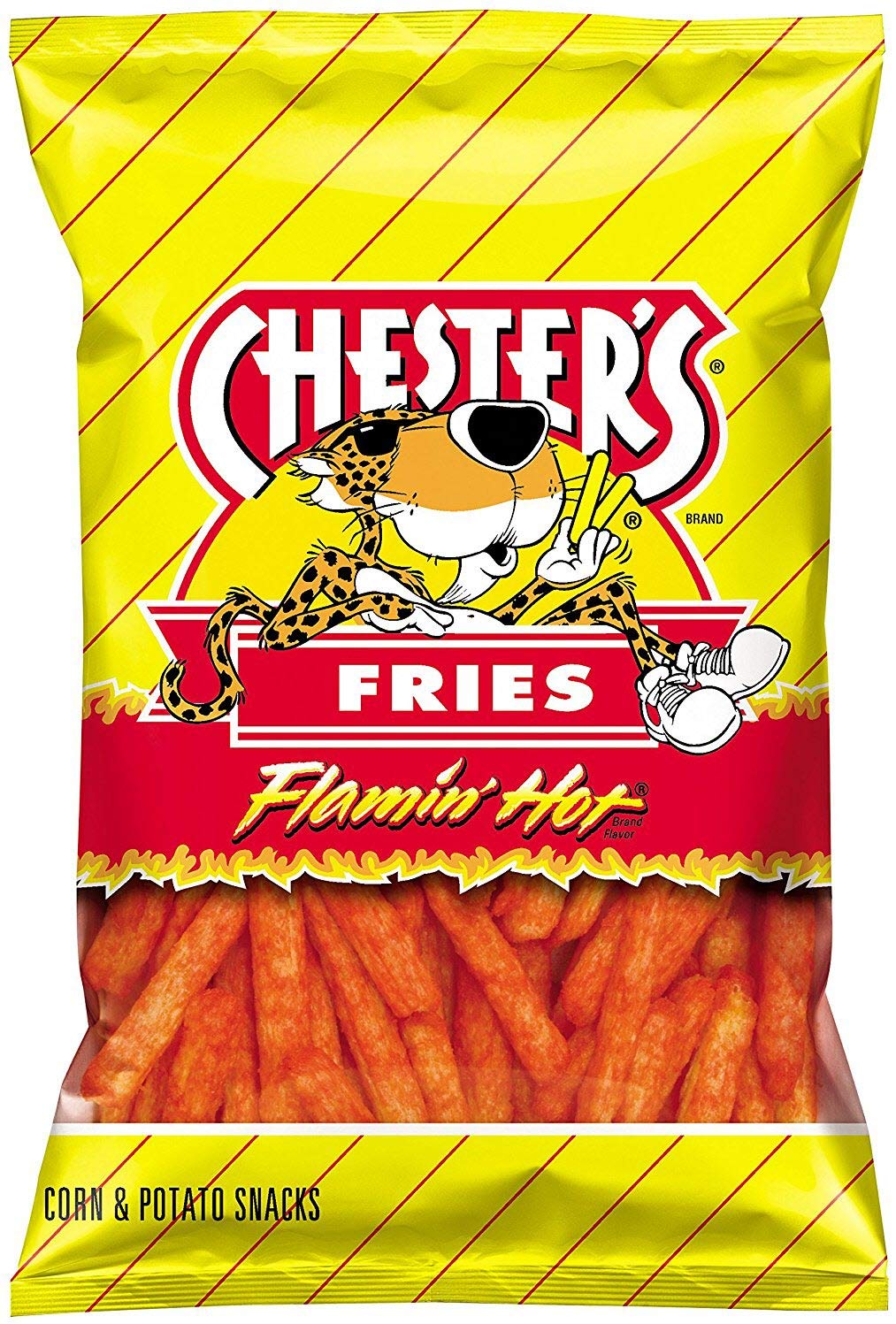 Chesters Close-up de textura crujiente que resalta sabor picante y crocante