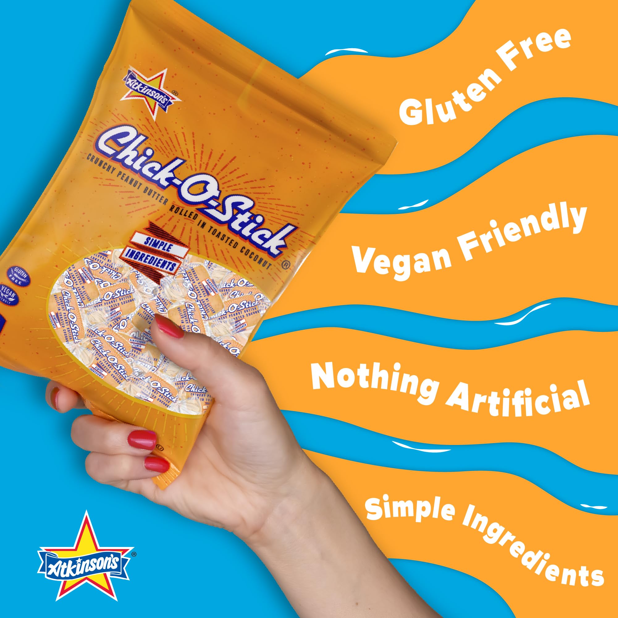 Chick o stick comparación de tamaño en mano mostrando porción ideal