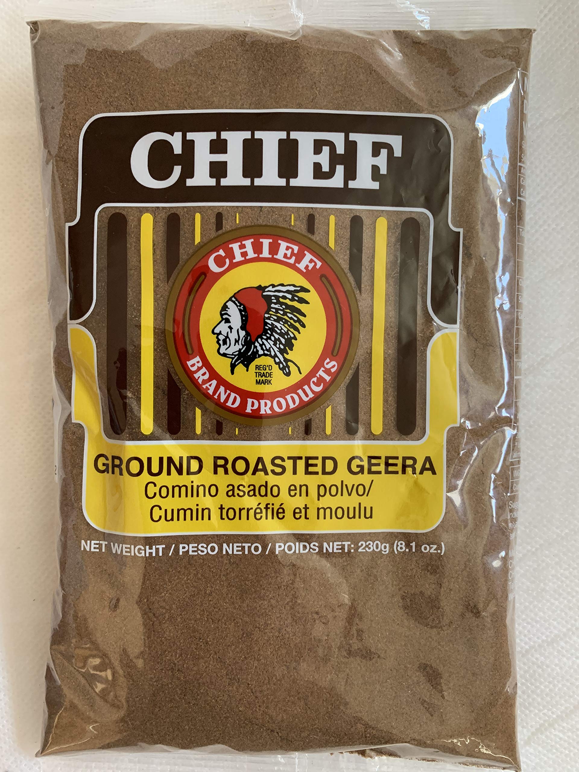 Chief Geera envase frontal mostrando 230g y etiqueta clara, conveniencia inmediata