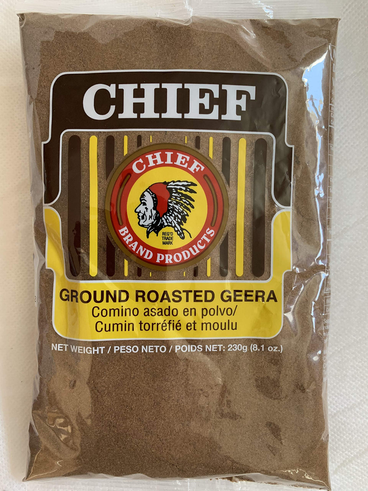 Chief Geera envase frontal mostrando 230g y etiqueta clara, conveniencia inmediata