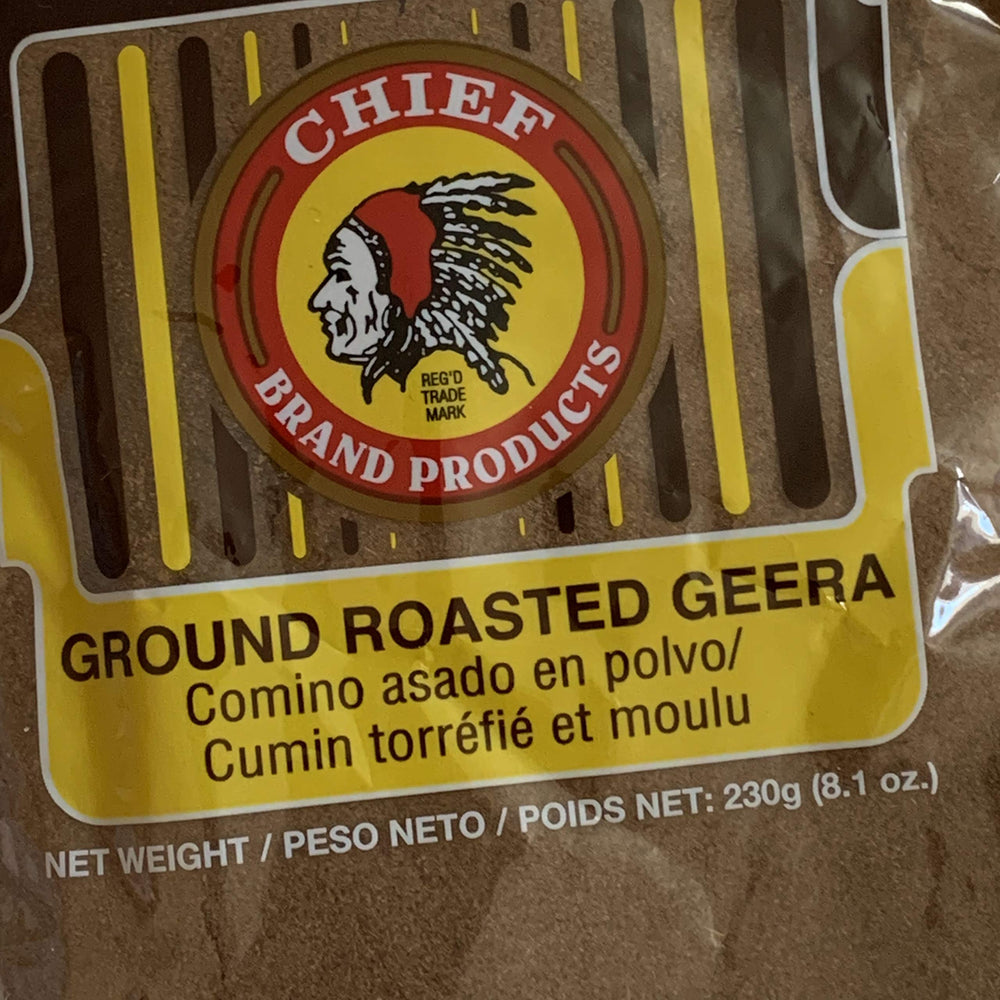 Chief Geera textura de comino molido cerca, color tostado que intensifica sabor
