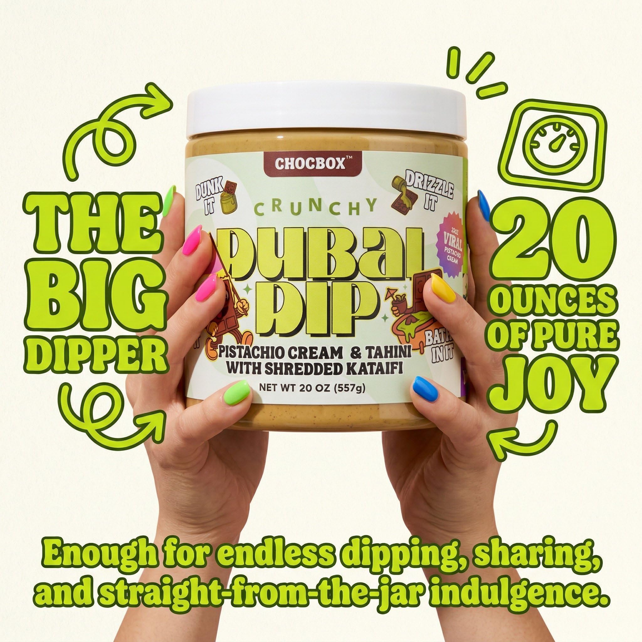Chocbox Dubai Dip detalle de kataifi crujiente dentro de la crema