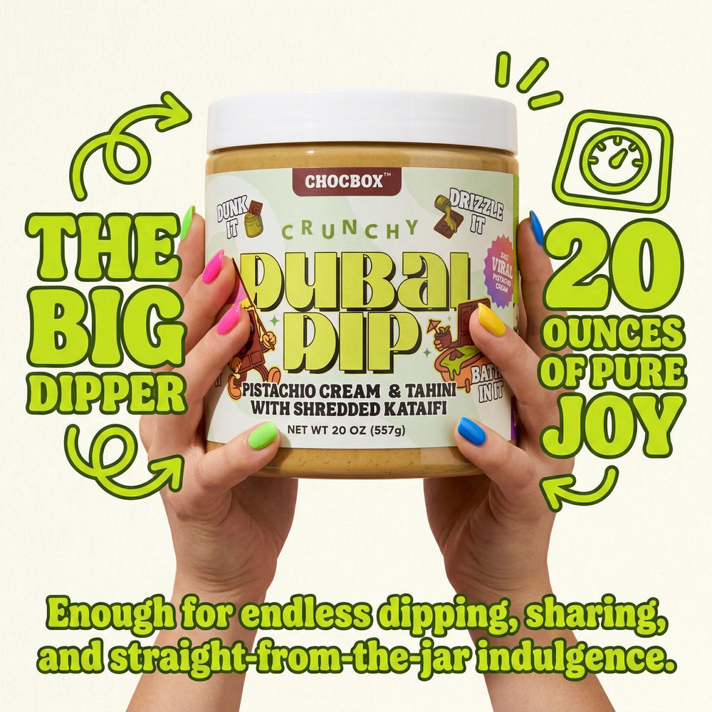 Chocbox Dubai Dip detalle de kataifi crujiente dentro de la crema