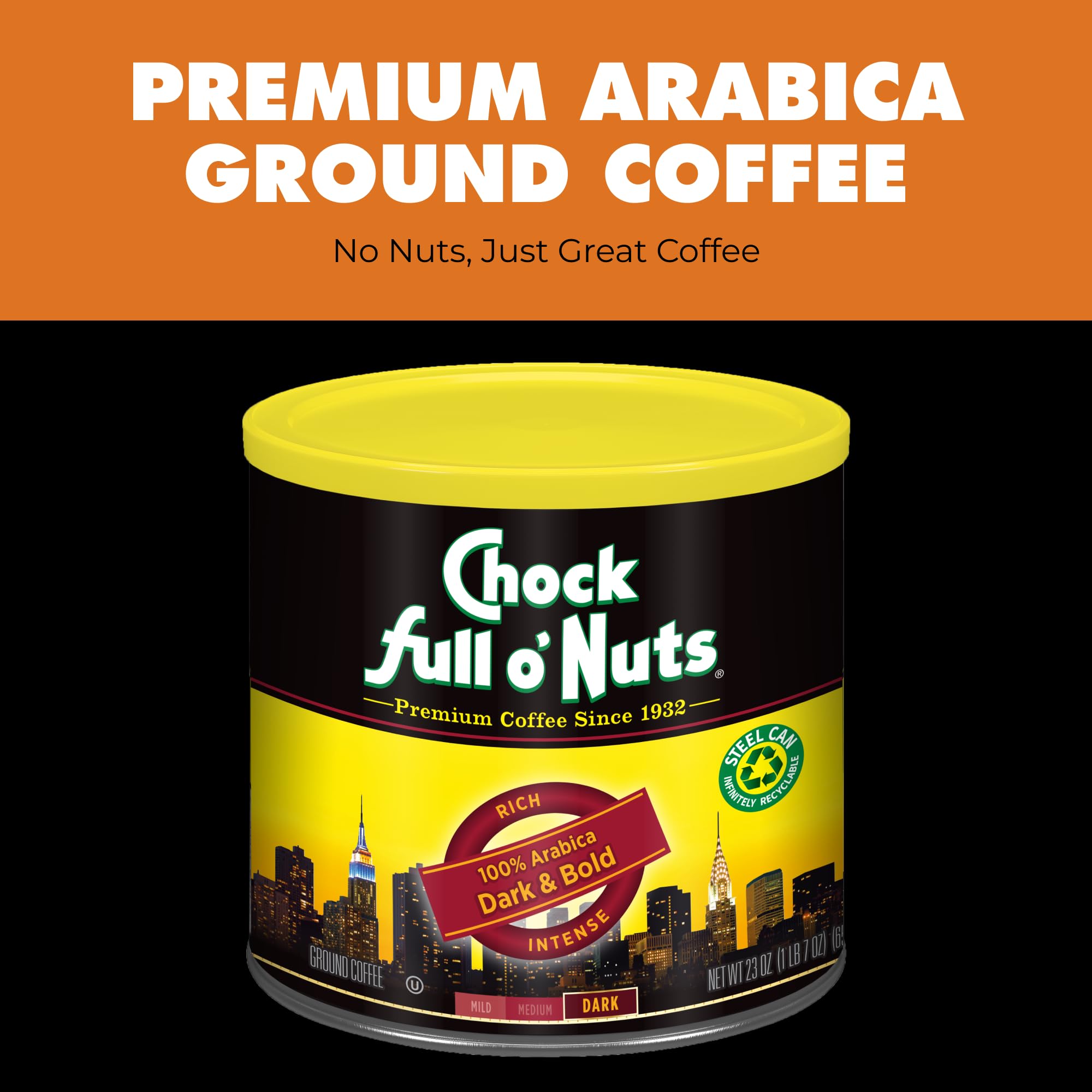 Chock Full o' Nuts taza humeante que transmite aroma intenso y disfrute