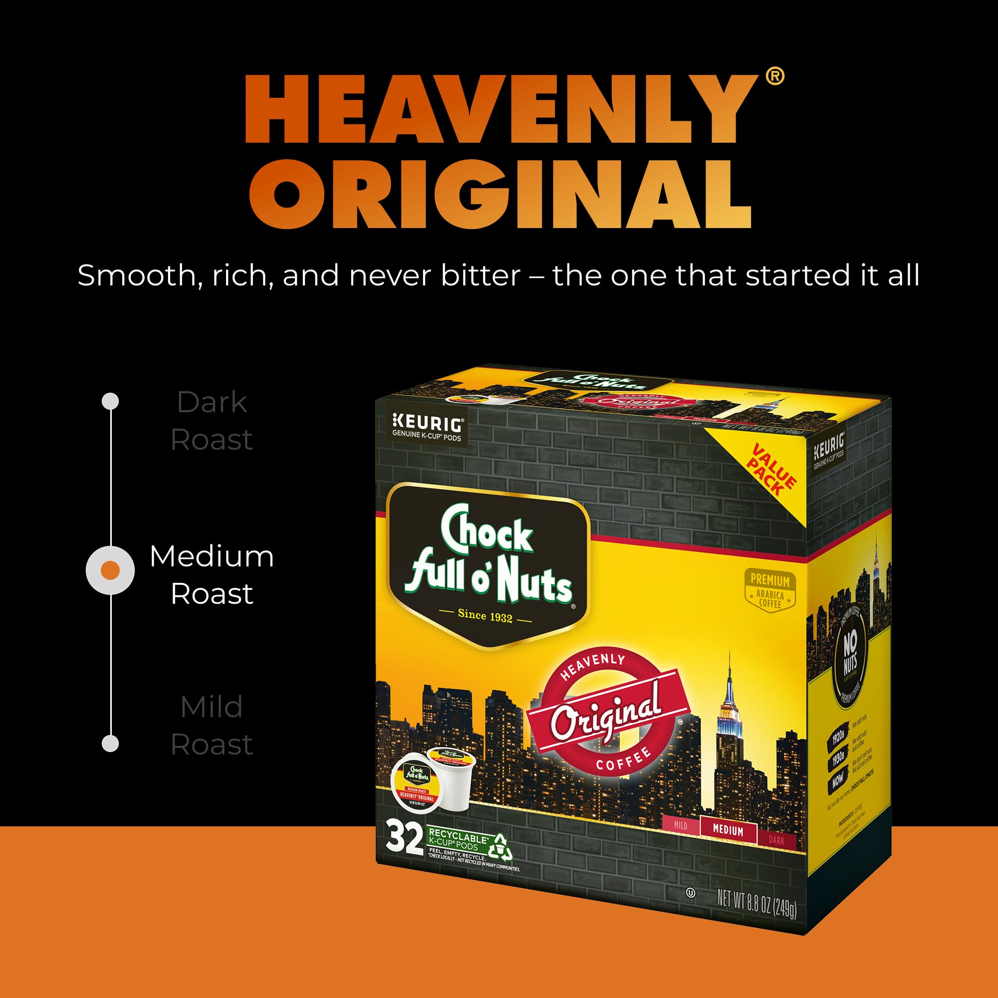 Chock Full o' Nuts taza preparada con vapor destacando sabor equilibrado