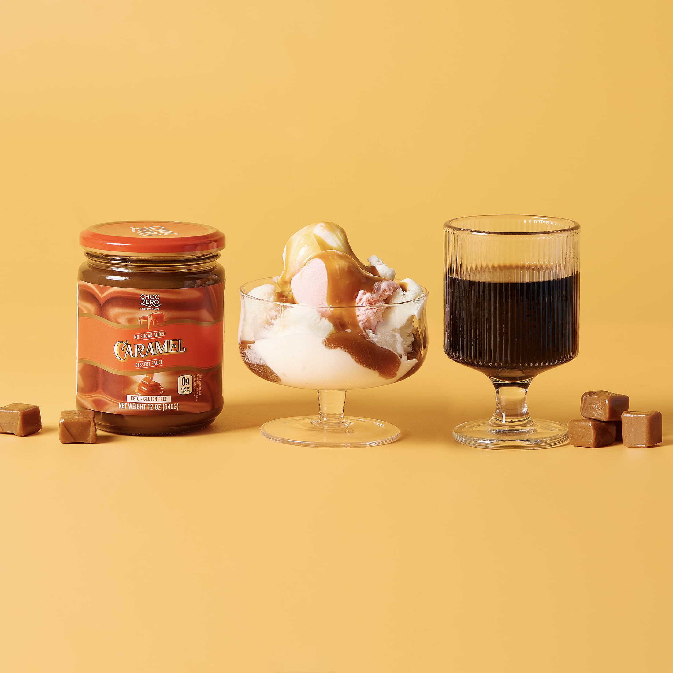 ChocZero frasco junto a una regla para comparar tamaño y porciones
