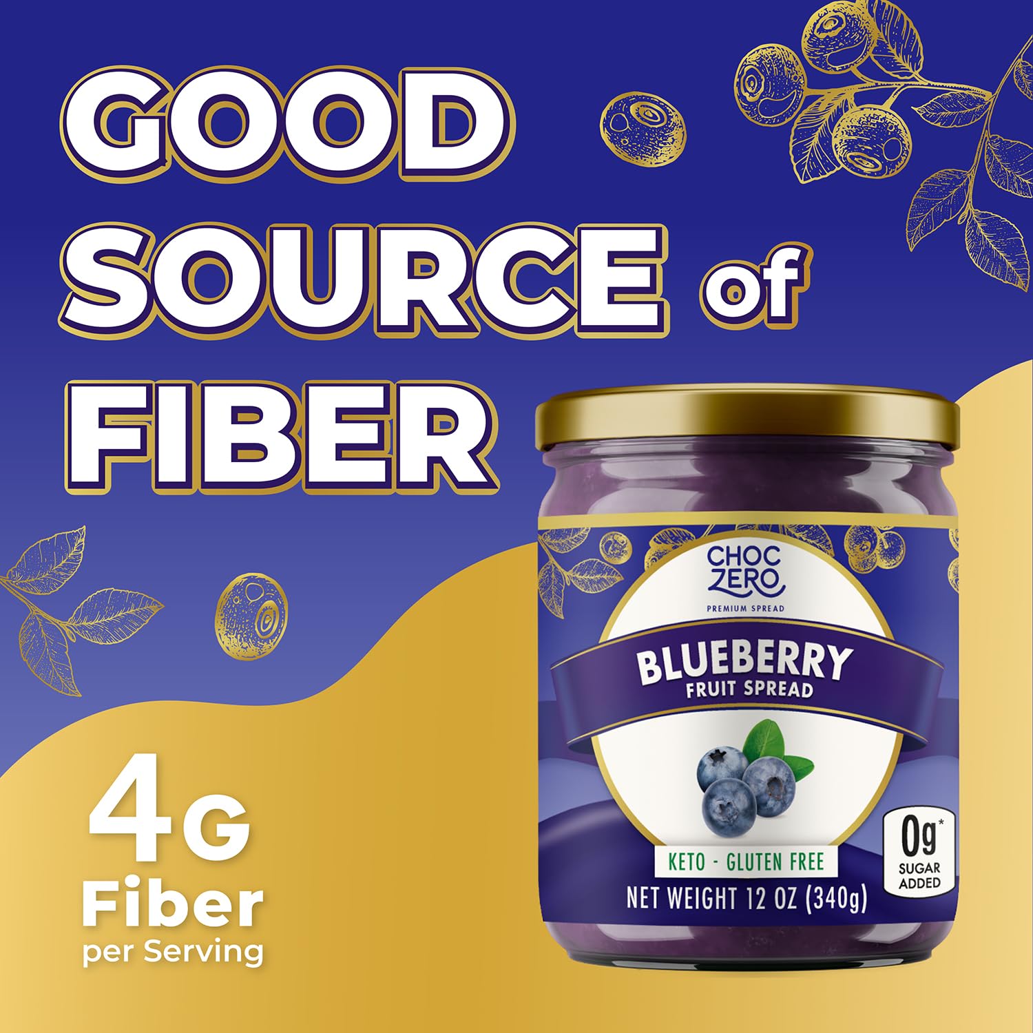 ChocZero etiqueta nutricional destacando bajo en carbohidratos y fibra