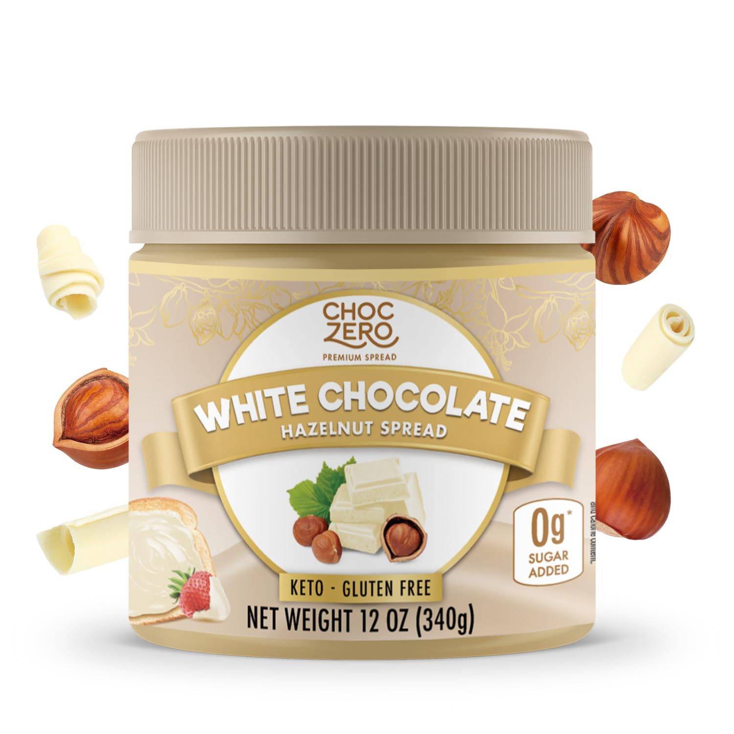 ChocZero frasco frontal mostrando etiqueta y beneficio bajo en carbohidratos