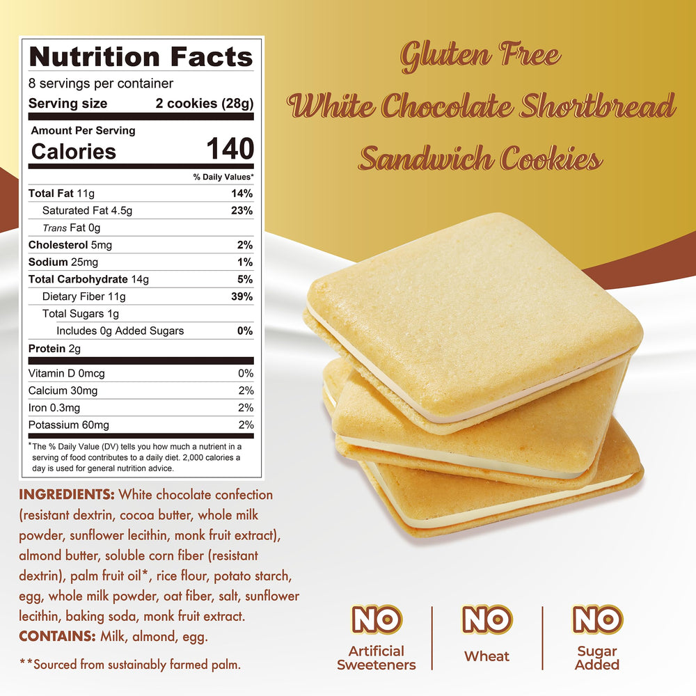 Galleta ChocZero Jolies partida para ver el relleno doble de chocolate blanco cremoso