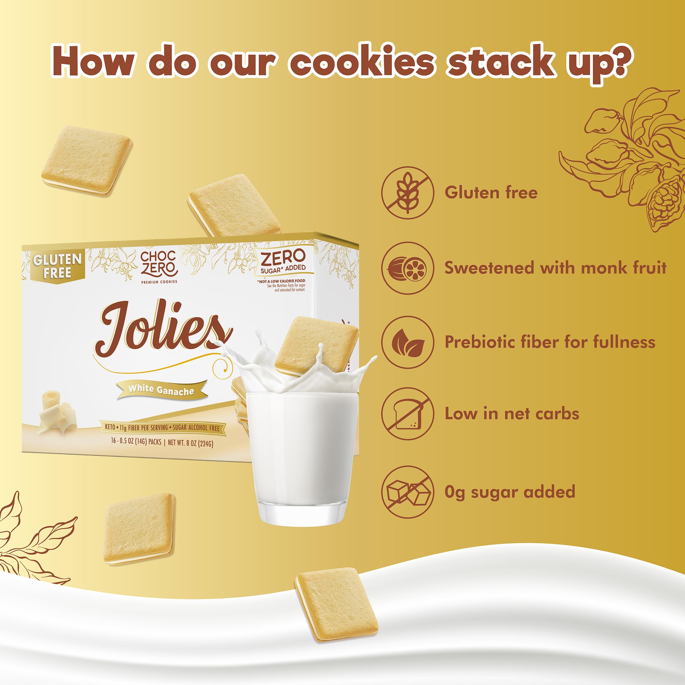 Macro de textura crujiente de la galleta ChocZero Jolies destacando su corte shortbread