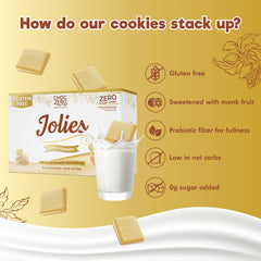 Macro de textura crujiente de la galleta ChocZero Jolies destacando su corte shortbread