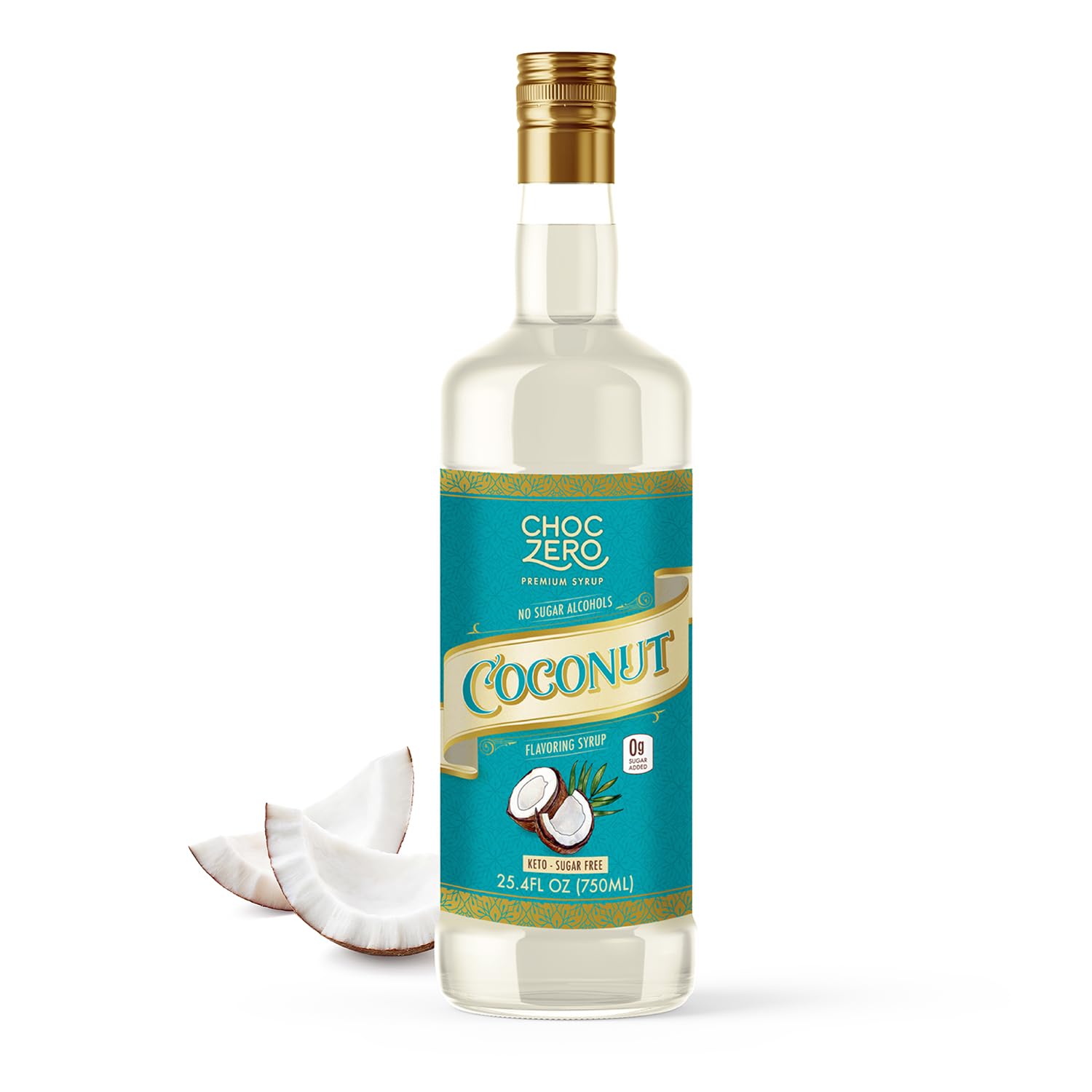 ChocZero botella frontal mostrando sirope de coco cremoso y sin azúcar
