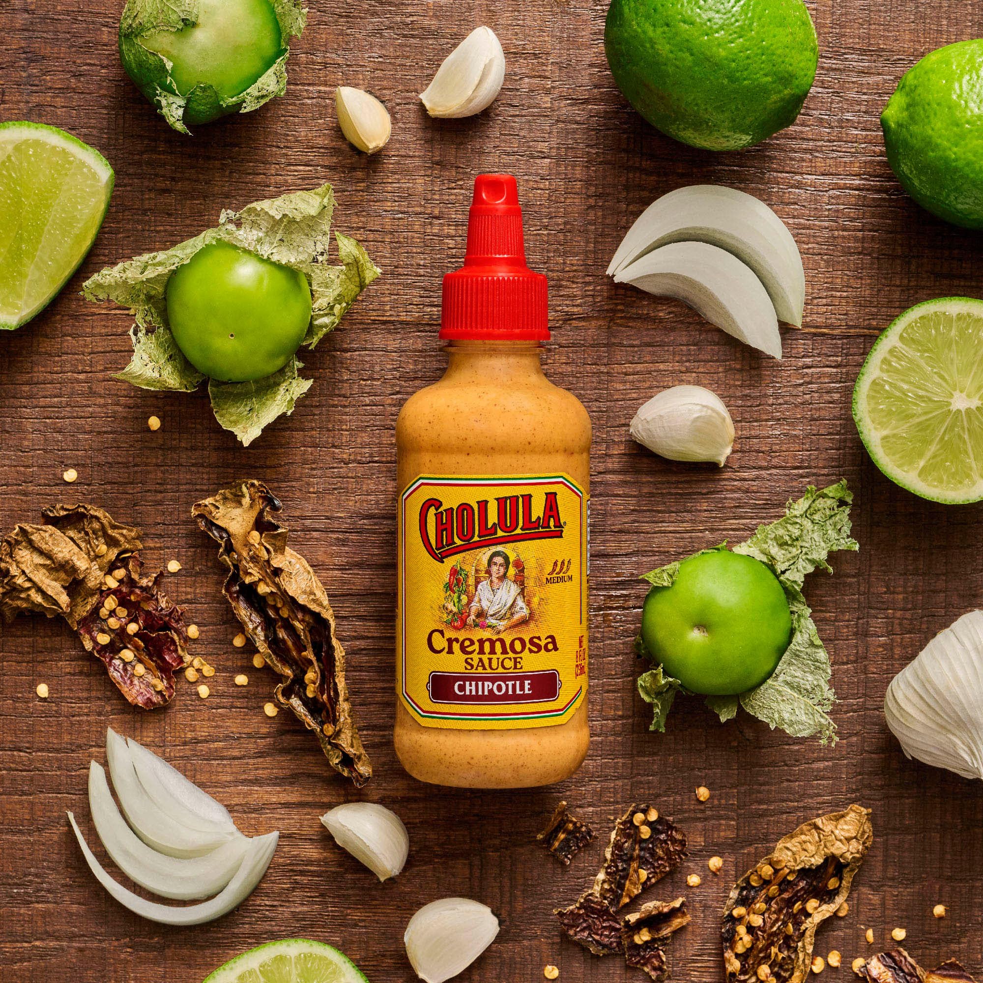 Cholula cremosa chipotle con ingredientes, ideas de maridaje en cocina