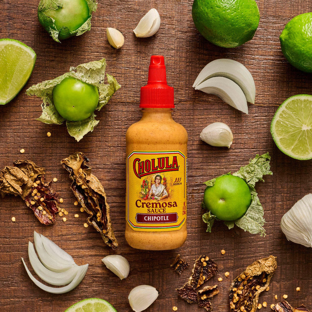 Cholula cremosa chipotle con ingredientes, ideas de maridaje en cocina