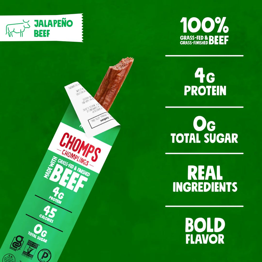 Chomps bastón en mano listo para comer, energía proteica inmediata