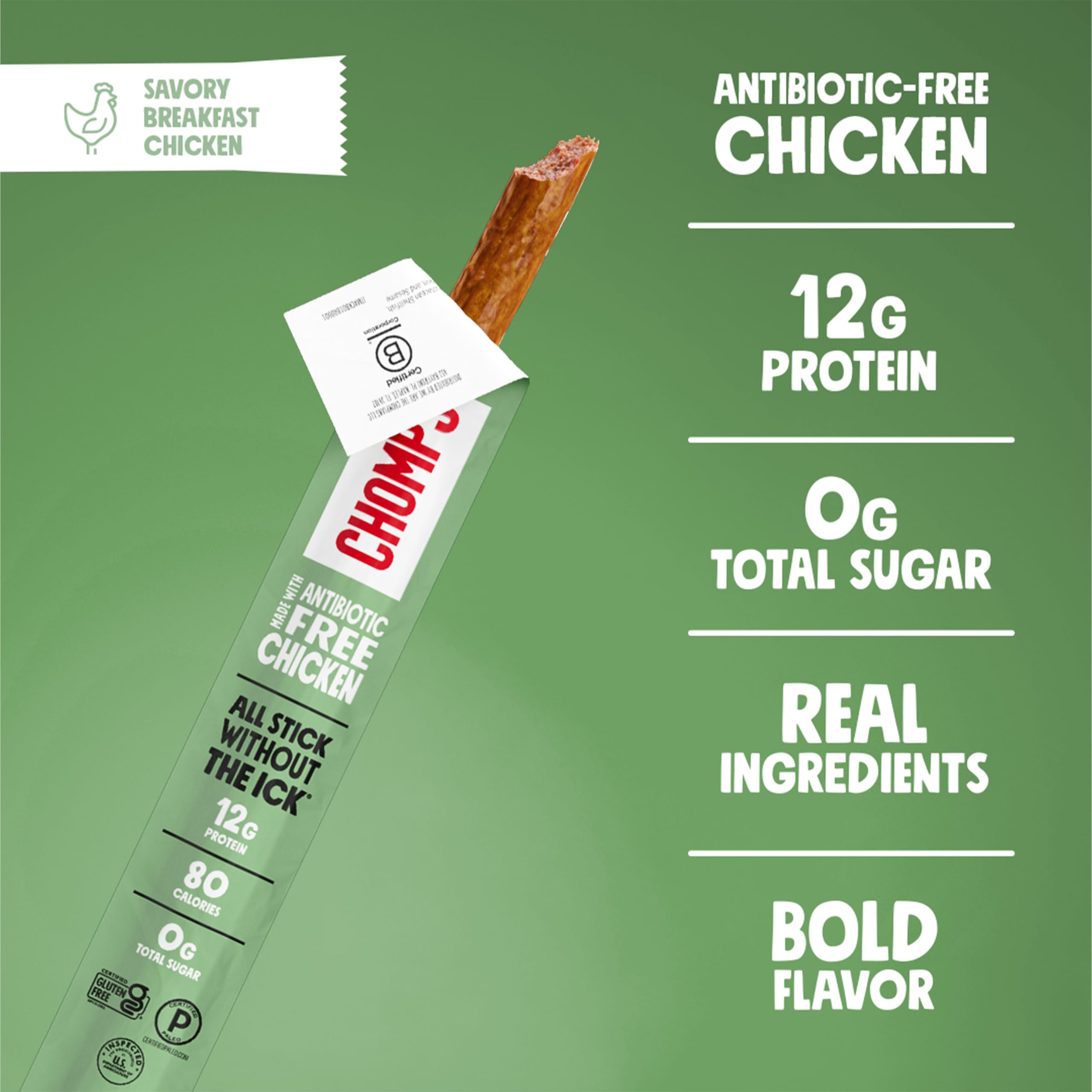 Chomps etiqueta con ingredientes claros y beneficio de transparencia