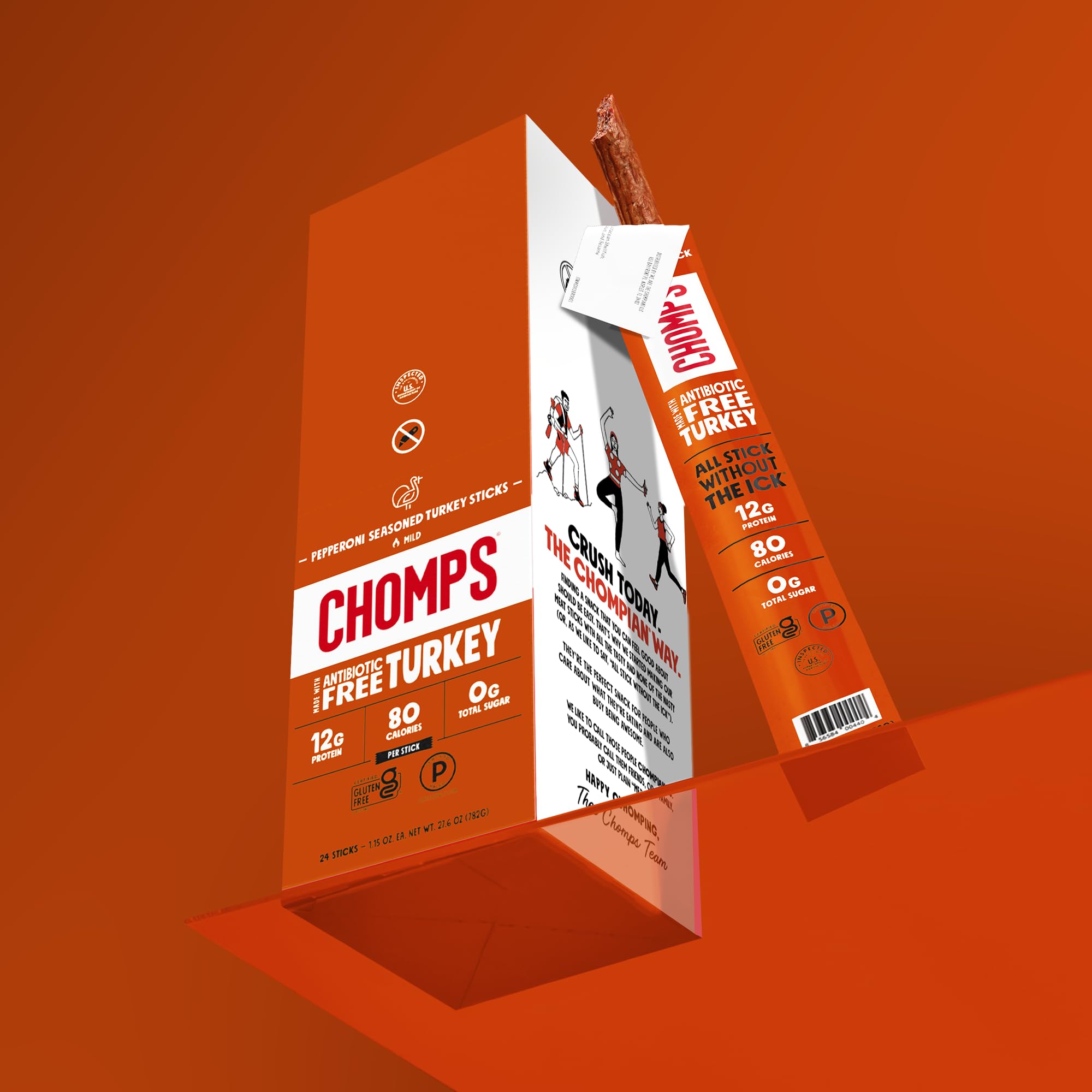 Chomps gráfico comparativo de calorías y 12 g proteína por porción