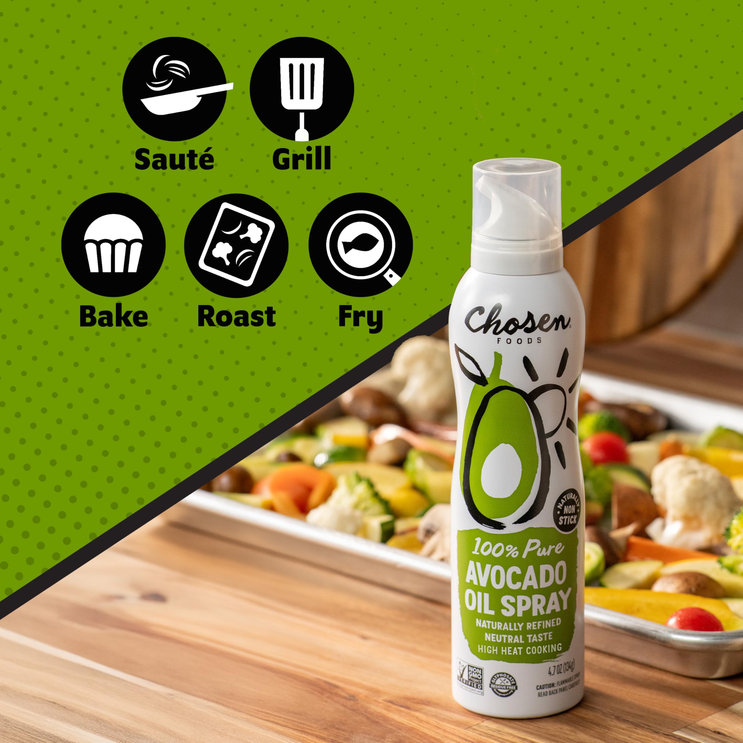 Chosen Foods spray en sartén caliente, evita que los alimentos se peguen