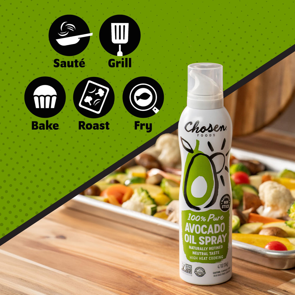 Chosen Foods spray en sartén caliente, evita que los alimentos se peguen