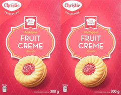 Caja Christie Peek Freans Fruit Crème vista frontal, paquete importado práctico