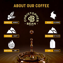 Christopher Bean Coffee bolsa abierta en mano que muestra tamaño real y conservación