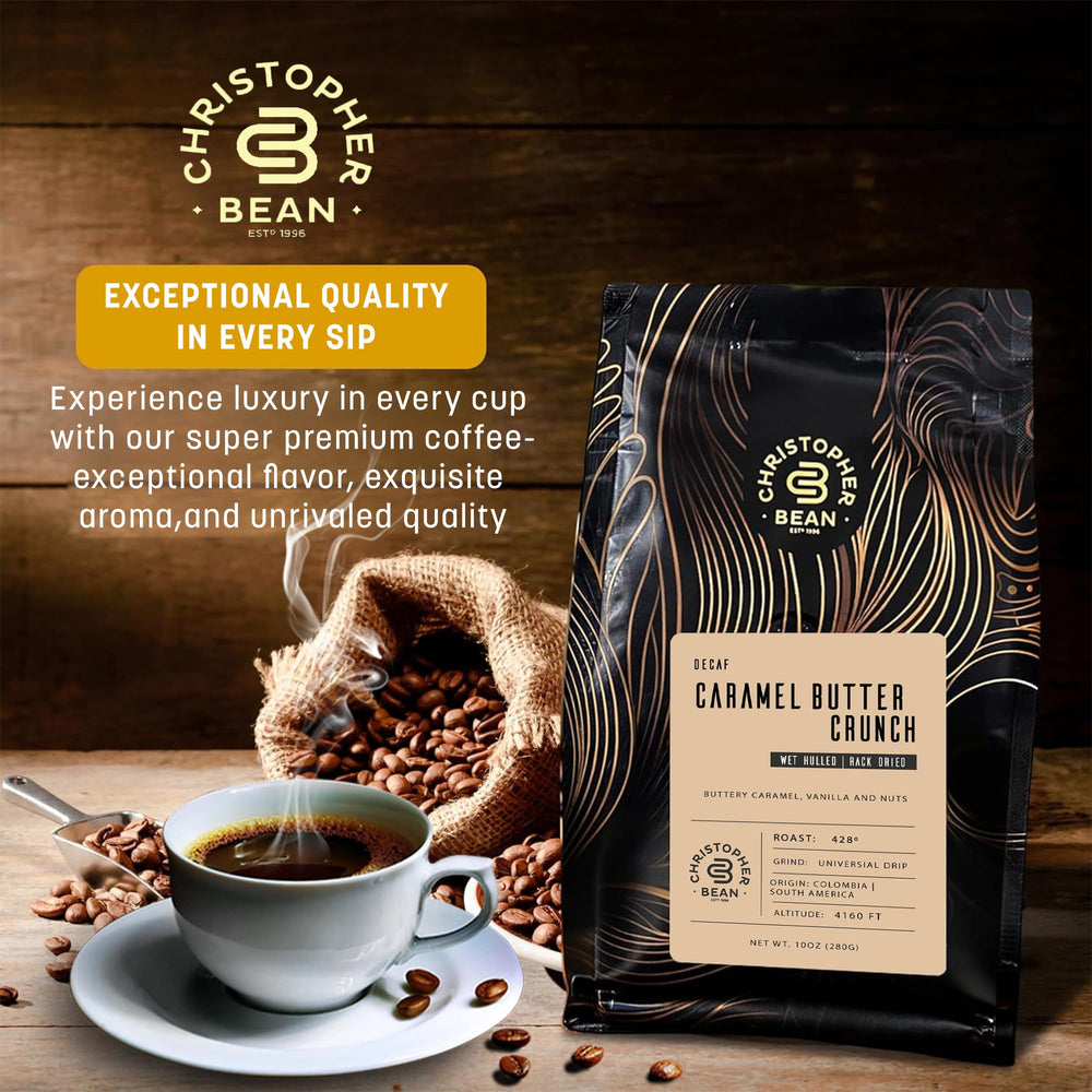 Christopher Bean Coffee textura del café molido detallada que destaca aroma y calidad