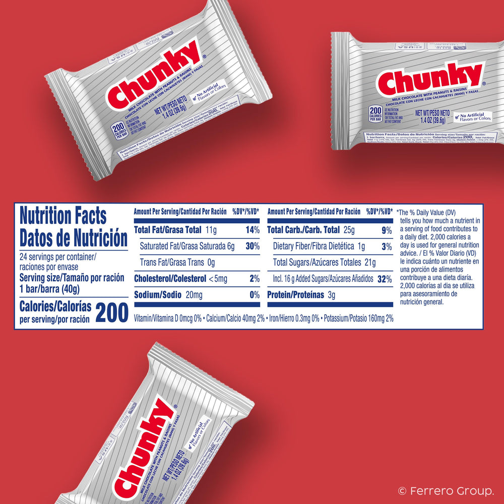 Chunky barra detalle del chocolate con leche y corte visual apetitoso