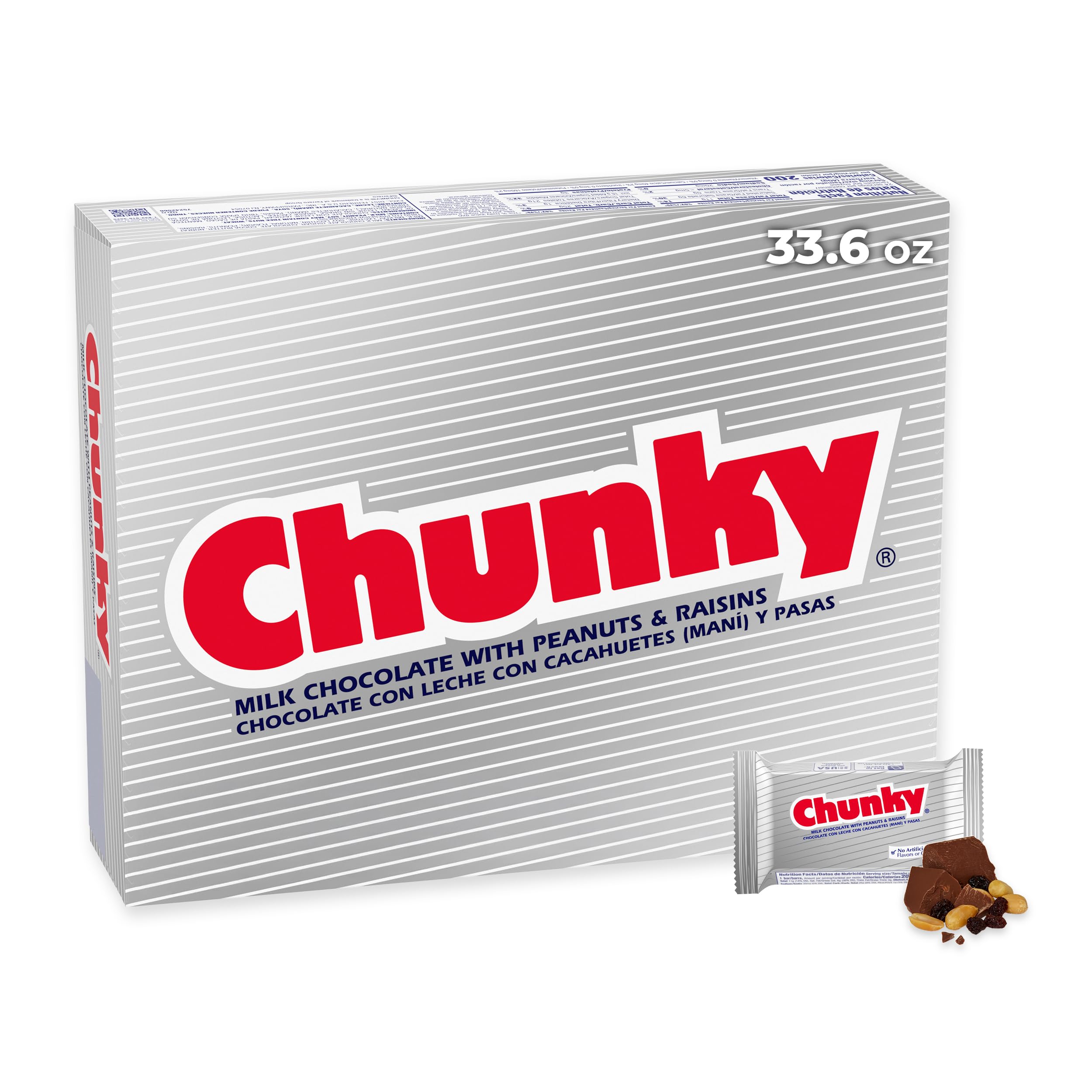 Chunky empaque frontal mostrando 24 barras y conveniencia para compartir