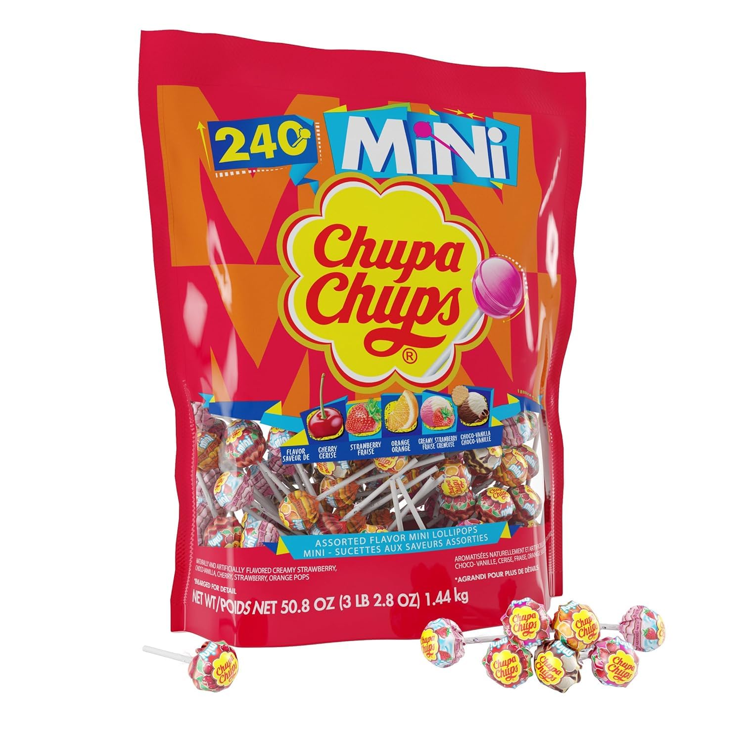 Chupa Chups bolsa frontal mostrando 240 paletas para compartir