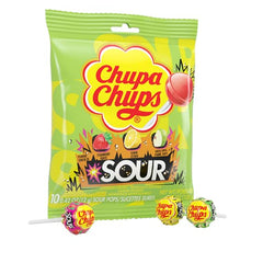 Chupa Chups etiqueta mostrando los tres sabores ácidos del surtido