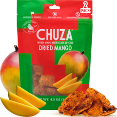 CHUZA frente del paquete mostrando mango seco y resellado beneficio portable