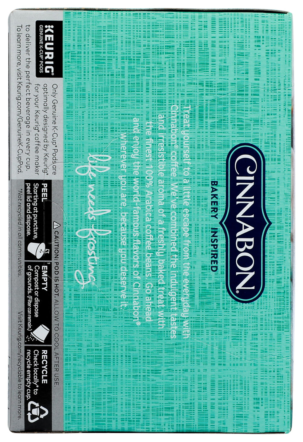 CINNABON cápsula siendo insertada en cafetera Keurig para facilidad