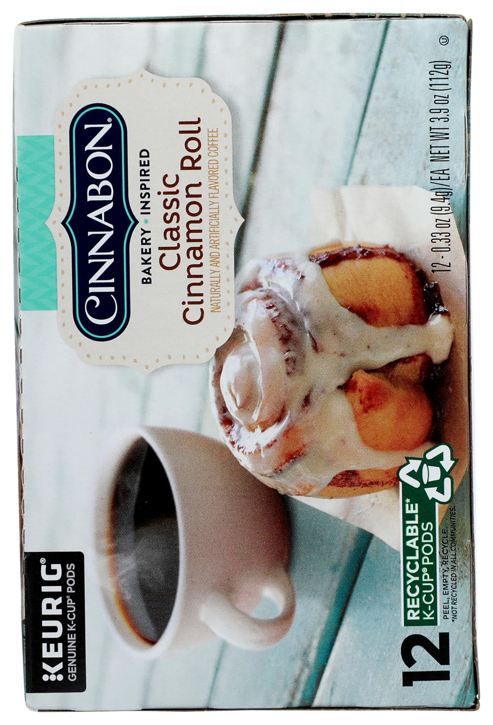 CINNABON comparación de tamaño de una K-Cup para referencia de porción