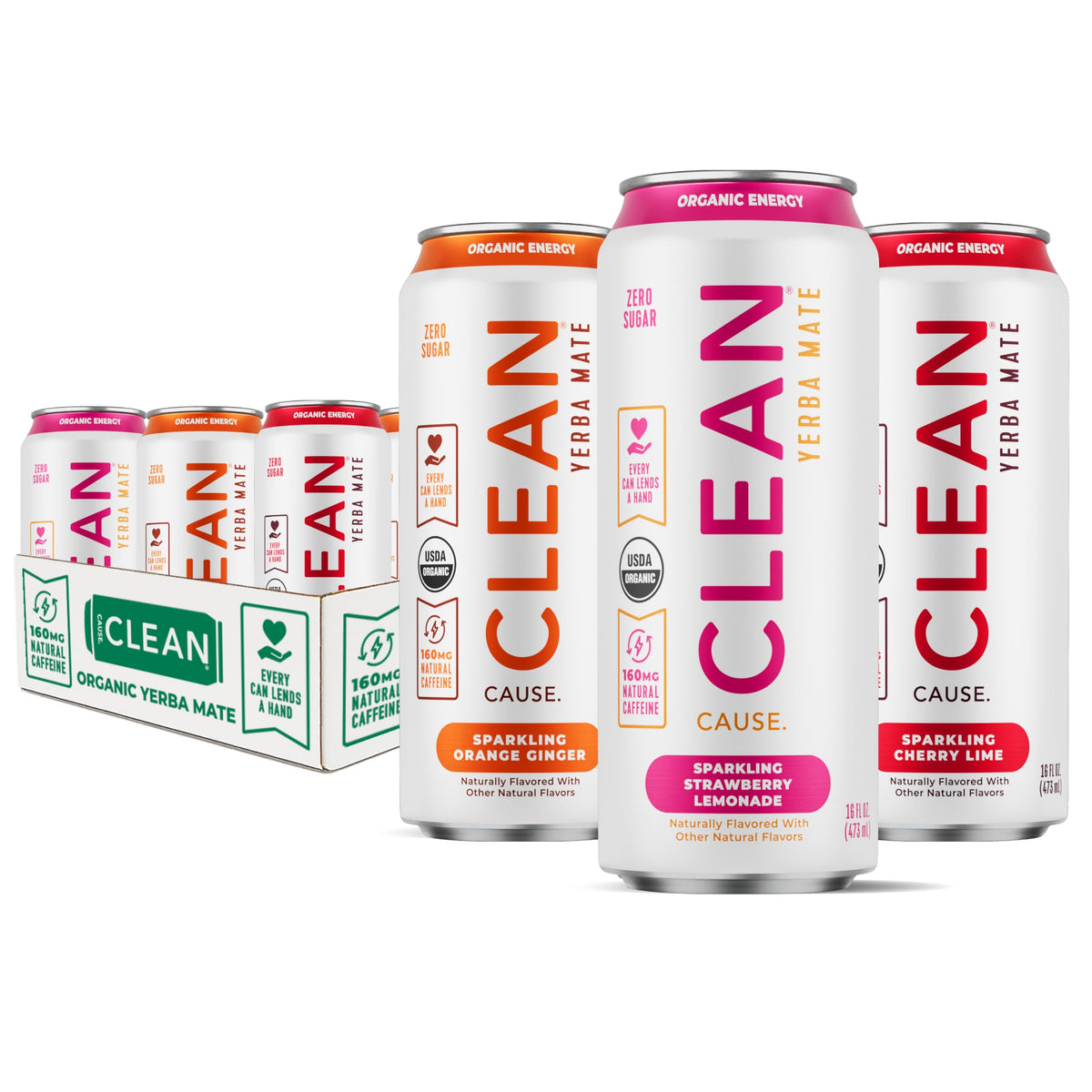 CLEAN CAUSE pack frontal mostrando las 12 latas y variedad de sabores, ideal para compartir