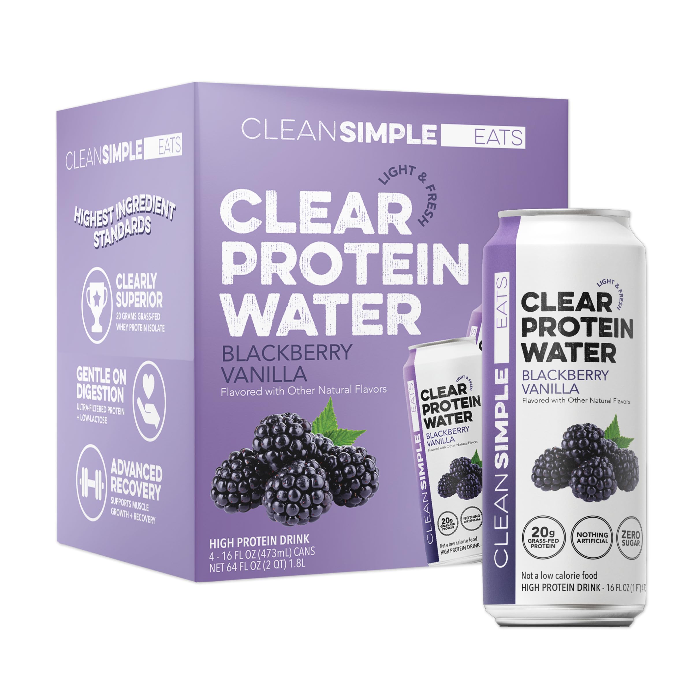 Clean Simple Eats lata frontal blackberry vanilla, hidratación con proteína