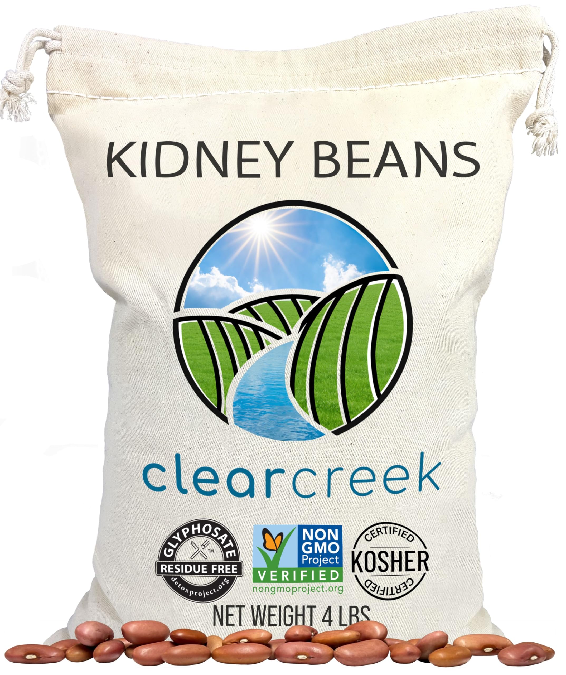 CLEAR CREEK frente del empaque mostrando 4 lb y certificaciones para compra segura