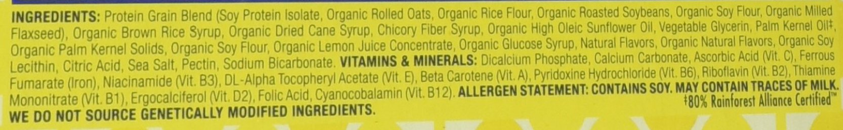 Clif Bar Luna Bar etiqueta de ingredientes destacando proteína de soja y declaraciones veganas