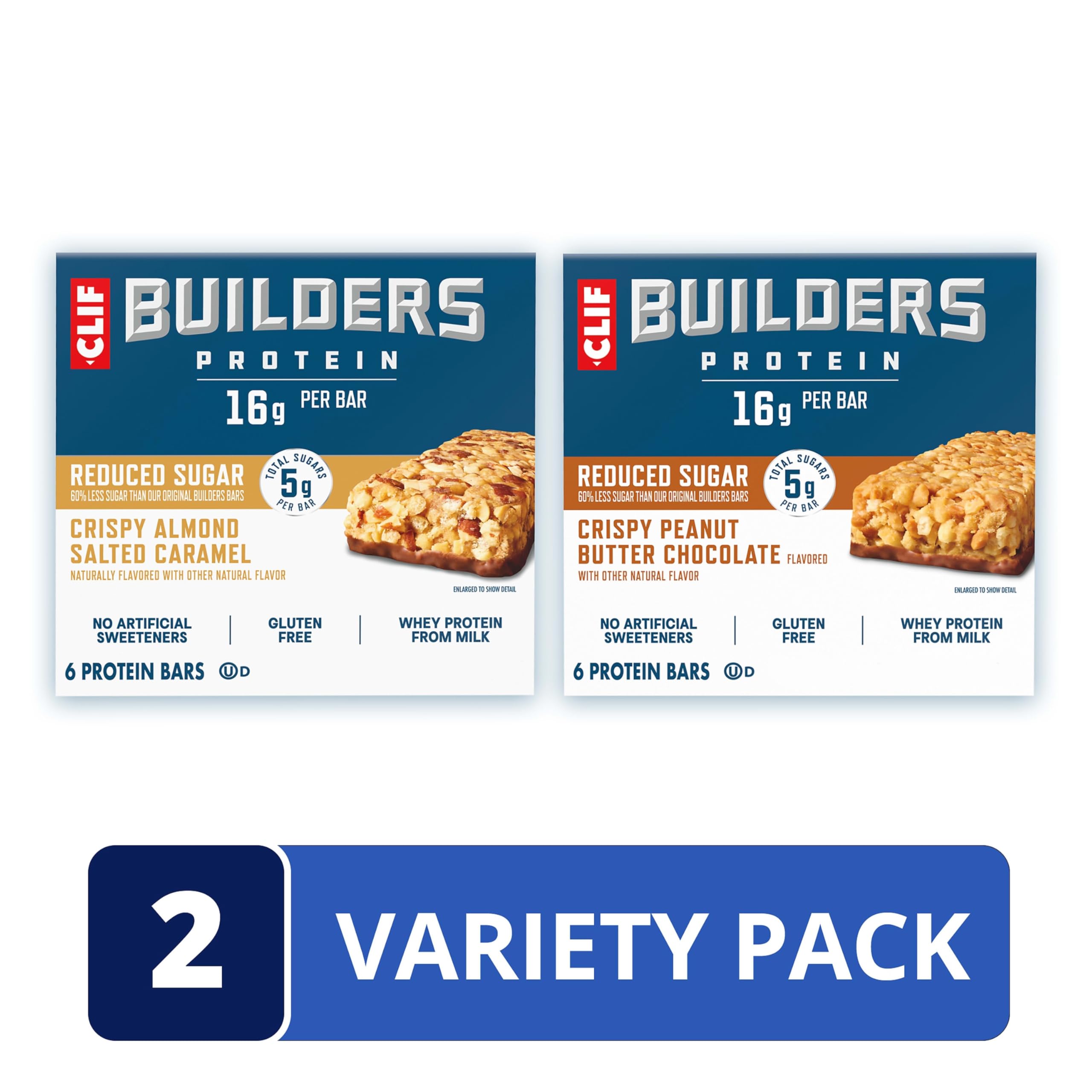 CLIF BUILDER'S etiqueta nutricional clara con proteína y azúcar reducida