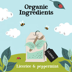 Clipper Tea hojas de menta y raíz de regaliz mostrando ingredientes naturales