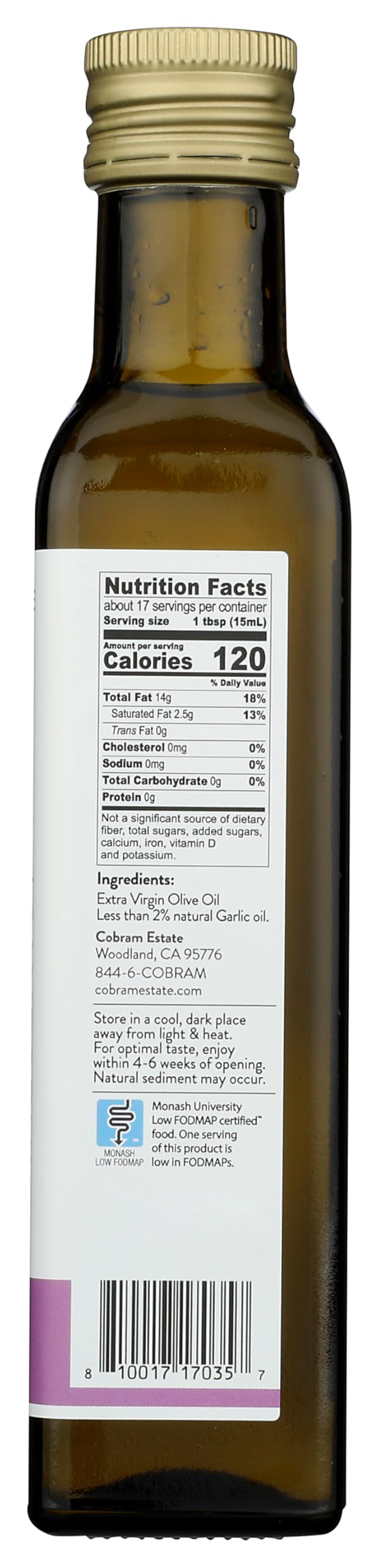 Cobram Estate primer plano de textura del aceite, brillo y calidad aromática