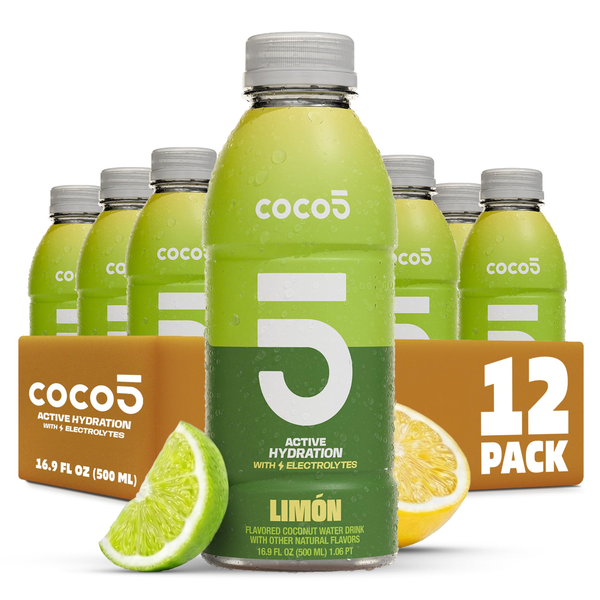 Coco5 vista frontal del envase que muestra su sabor lima y beneficios