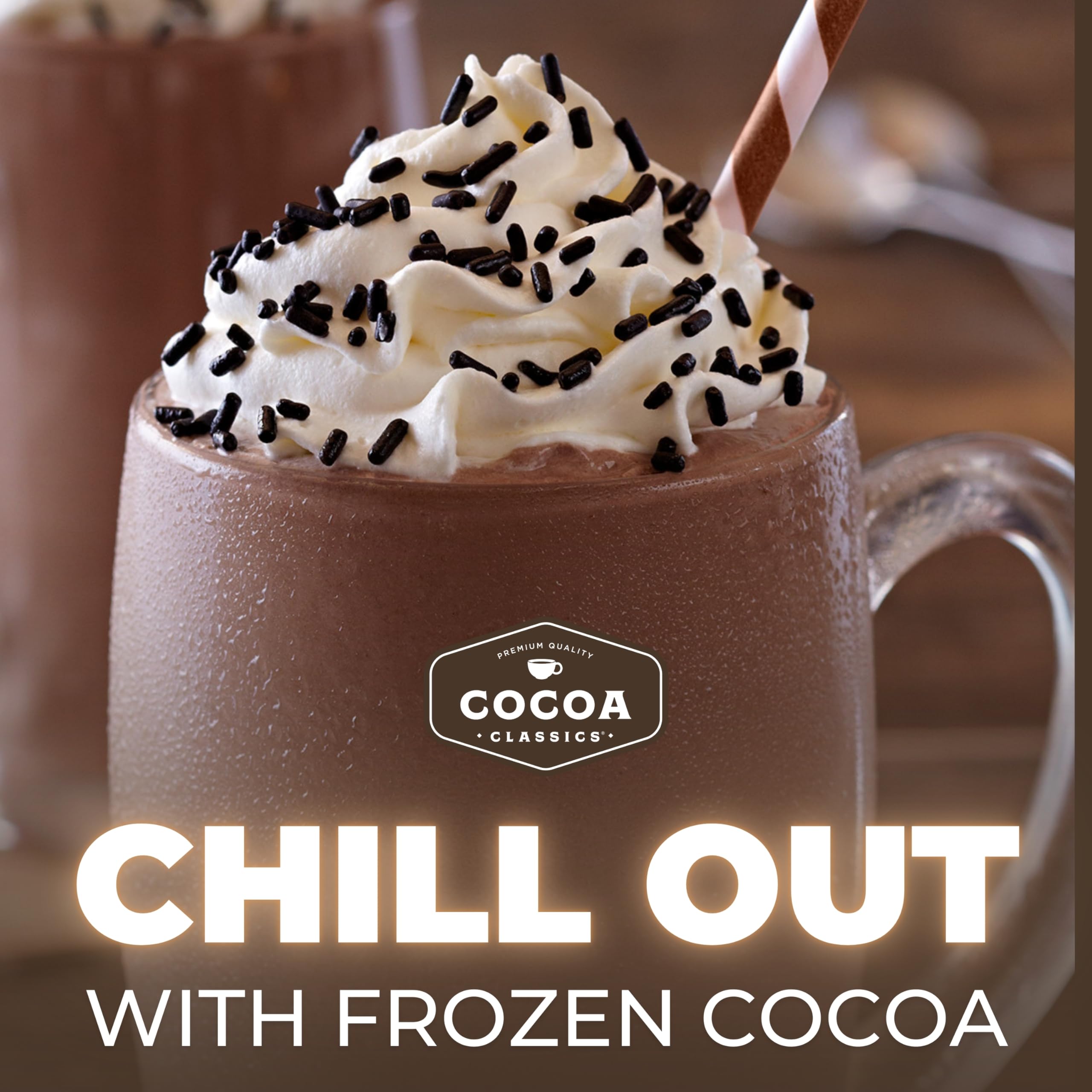 Cocoa Classics servido con hielo demostrando opción fría y refrescante