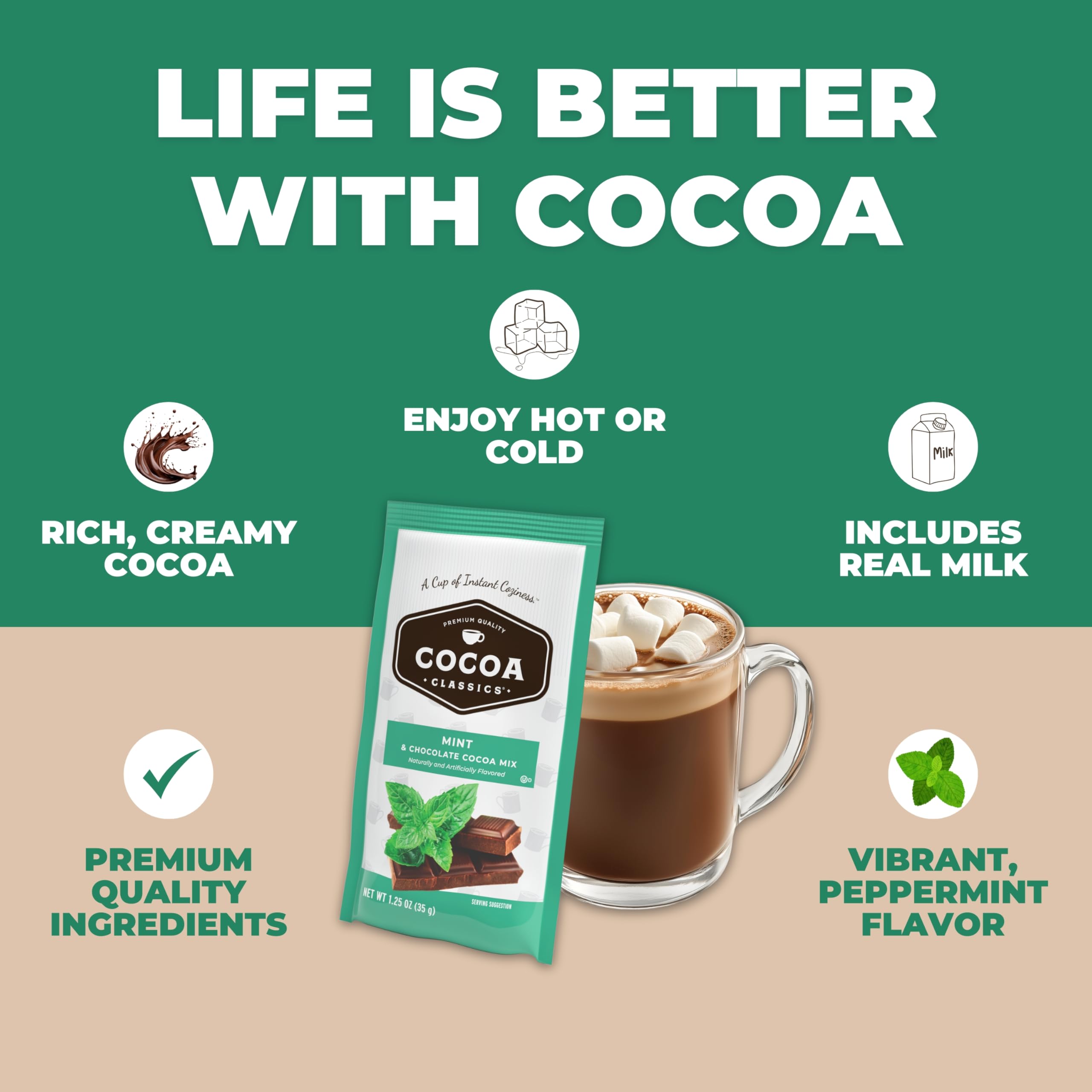 Cocoa Classics bebida en taza mostrando textura cremosa y sin grumos