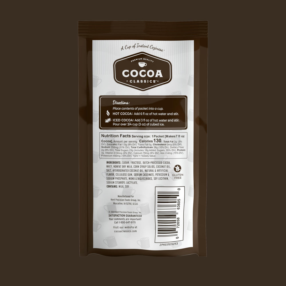 Cocoa Classics bebida en taza mostrando textura cremosa y sabor intenso